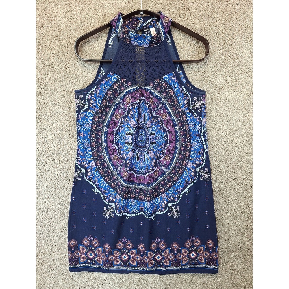 Xhilaration‎ Sundress Women Small Blue Floral Sleeveless Halter Neck Cottagecore